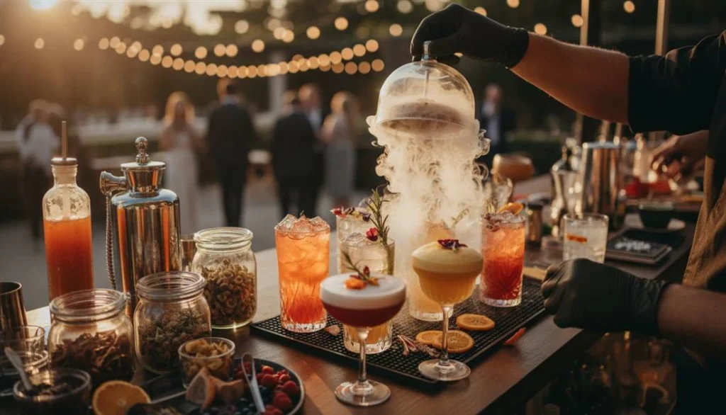 Our bar team serving cocktails at an outdoor event