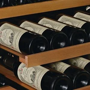 Bottles of red wine in a rack