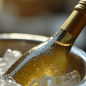Bottle of white wine on ice